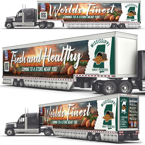 Trailer wrap design with the title 'Trailer Wrap as billboard for Mississippi Sweet Potatoes'
