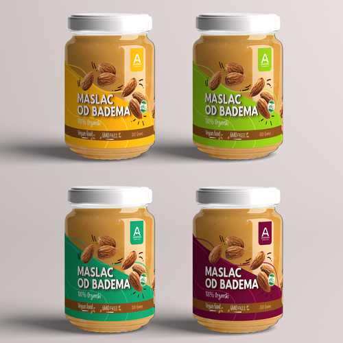 Almond design with the title 'Label for almond butter'