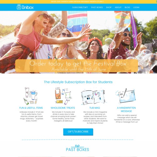 Slider design with the title 'Monthly Subscription Box Wordpress Website'