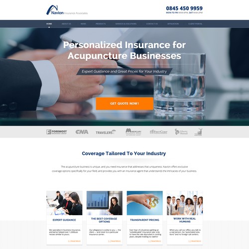 Call to action design with the title 'Landing Page for Navion Insurance Associates'