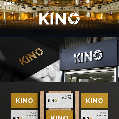 Black and yellow logo with the title 'KINO Logo Design'