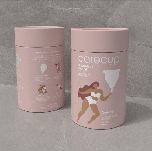 Cup packaging with the title 'Recyclable Packaging Concept for a Menstrual Cup'
