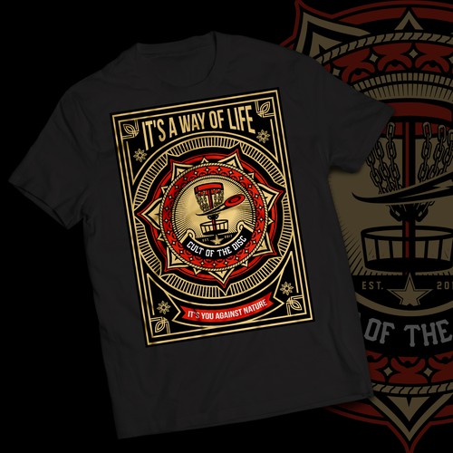 Golf course logo with the title 'Cult of the disc'