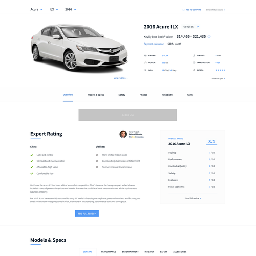 Automotive website with the title 'Car specification website'