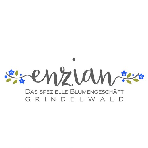 Blue and green logo with the title 'Logo design for flower shop in the Swiss Alps'