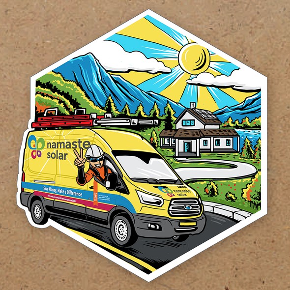 Custom design with the title 'Namaste Solar Sticker'