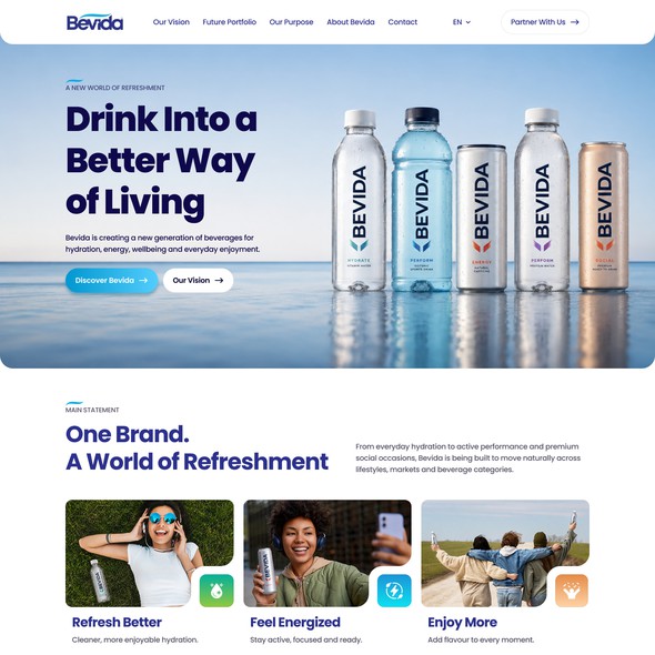 Drink website with the title 'web page: Bevida: live enjoy be grateful'