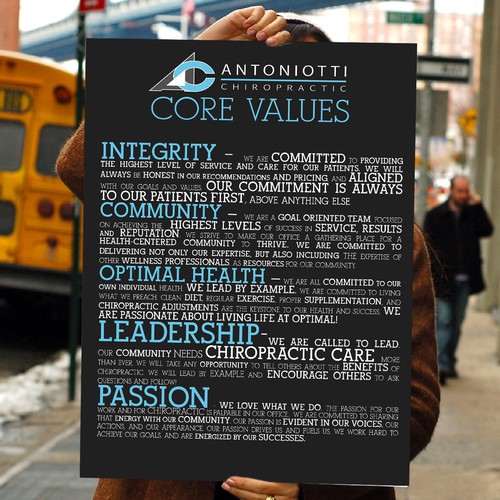 Integrity design with the title 'Transform our 250 word manifesto into a captivating design!'