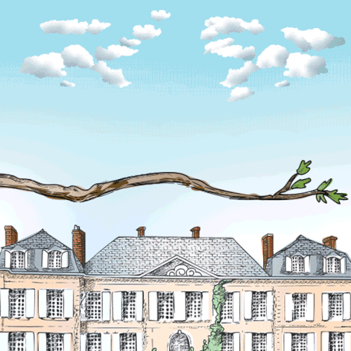 GIF design with the title 'Owls in love. Animation.'