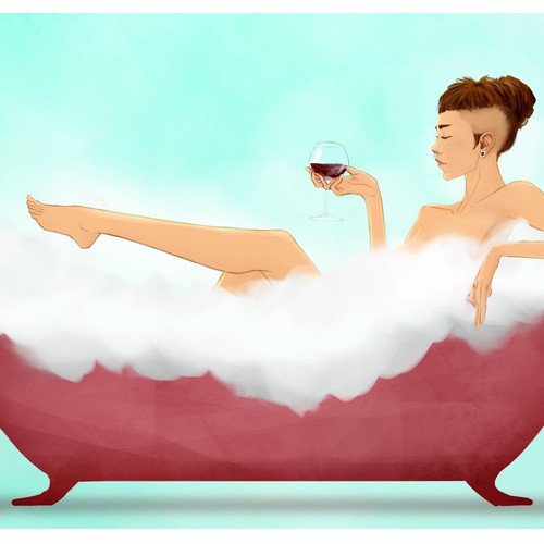 Wine artwork with the title 'girl in a bathtub'