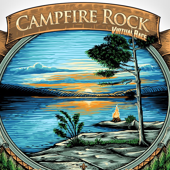 印有“CAMPFIRE ROCK”字样的雕刻t恤