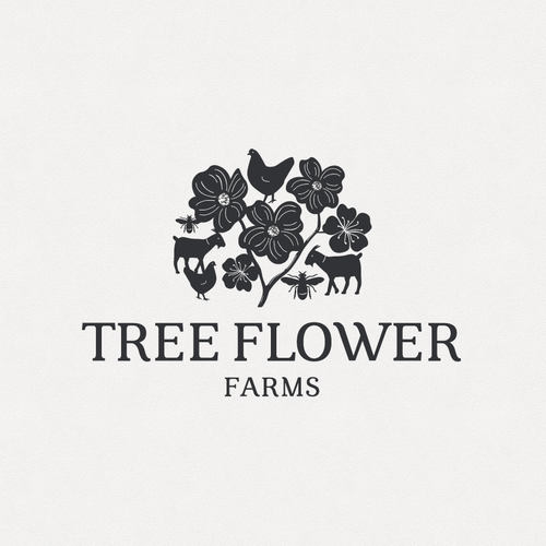 Black and white logo with the title 'Tree Flower Farms'