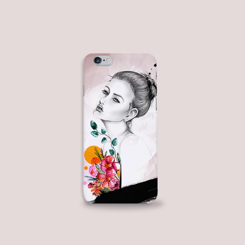 Ink artwork with the title 'Feminine Illustration for an iPhone Case'