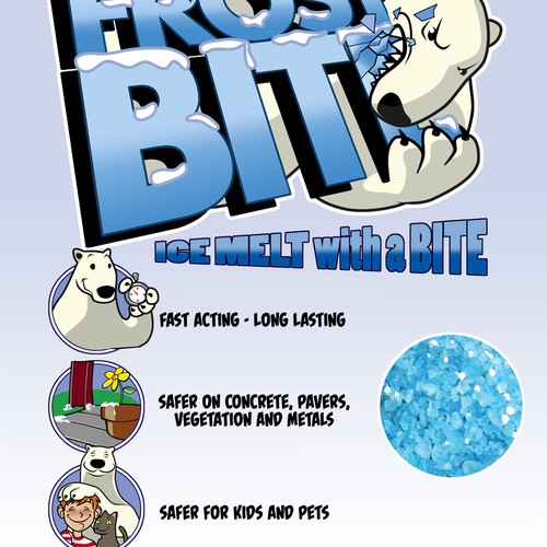 Cartoon character illustration with the title 'Frostbite Ice Melt'