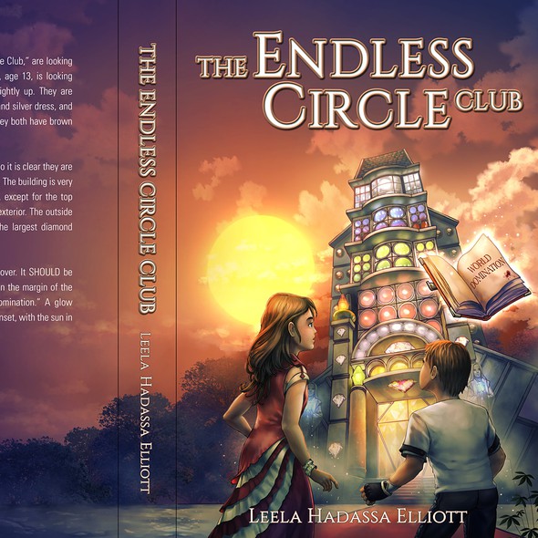 Boy book cover with the title 'Book cover design for a children's fantasy adventure book titled, "The Endless Circle Club" by Leela Hadassa Elliott. '