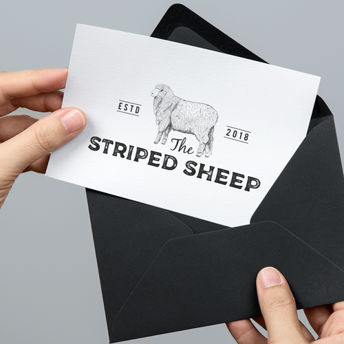 Sheep logo with the title ' vintage logo for The Striped Sheep'