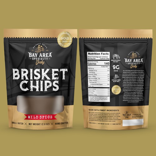 Gold packaging with the title 'Brisket Chips'