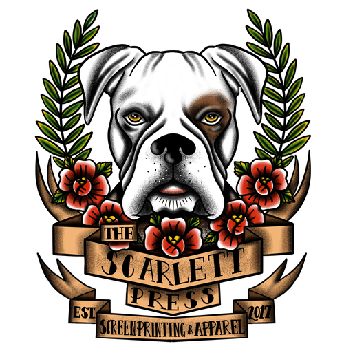 Rose t-shirt with the title 'T-Shirt Concept #2 for The Scarlett Press'