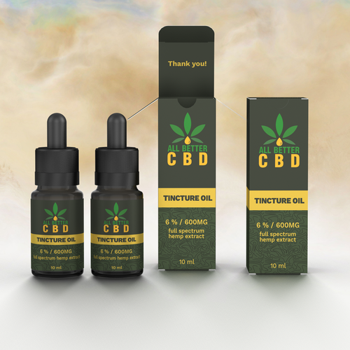 3D packaging with the title 'CBD oil, all better, simple with a eye catching touch'