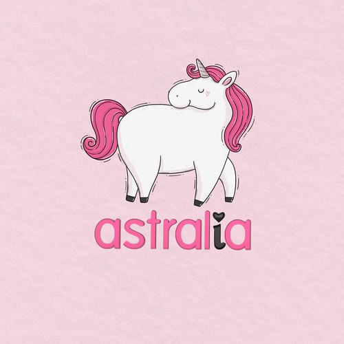 Pink artwork with the title 'Chubby Unicorn character as an addition to the company logo'