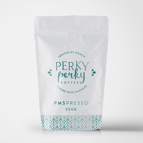 Packaging logo with the title 'Brand and packaging concept for women's coffee'