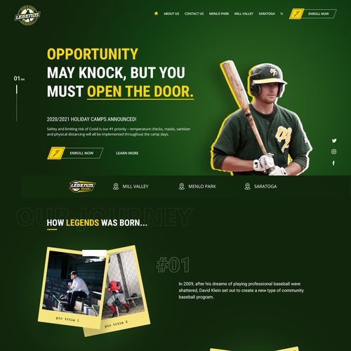 Summer camp design with the title 'Legends Baseball'