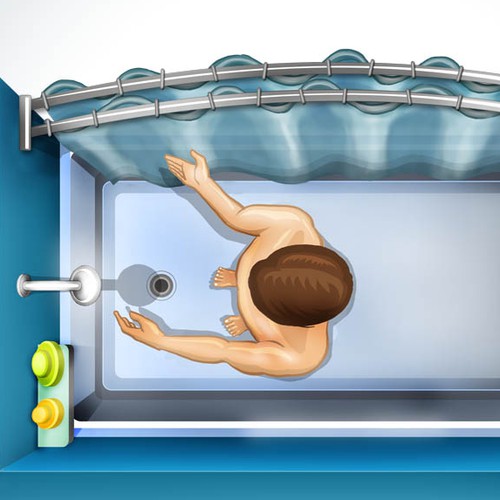 Adobe Photoshop artwork with the title 'curvedshower rod'