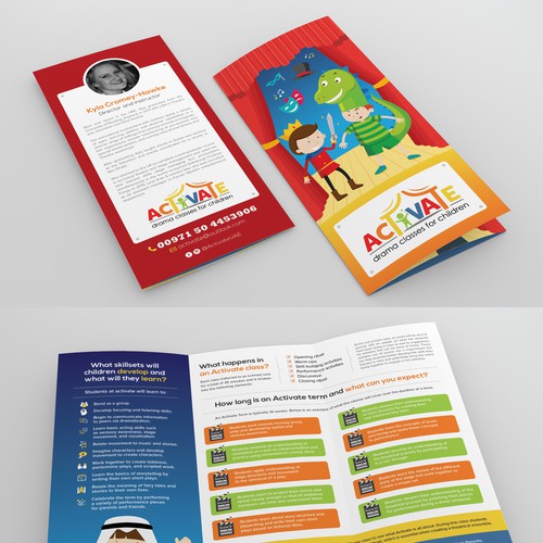 Vibrant design with the title 'Brochure to promote new Drama classes for 4-7 year olds'
