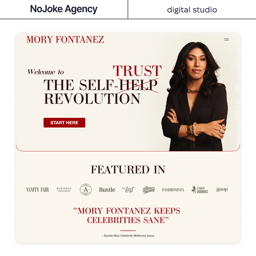 Figma design with the title 'Squarespace Website Revamp for Mory Fontanez by NoJoke Agency'