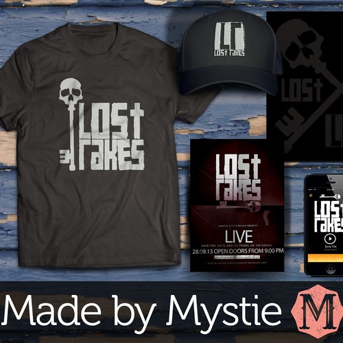Lock logo with the title 'Music merch mockup: Lost Rakes logo design'