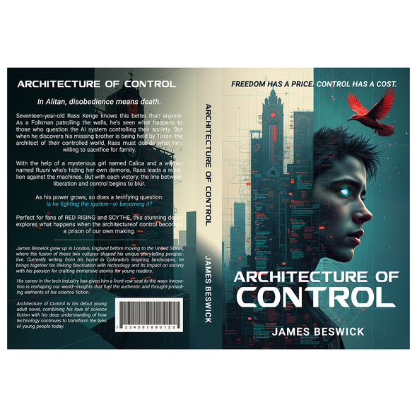 Blue book cover with the title '"Architecture of Control" by James Beswick - Book Cover'