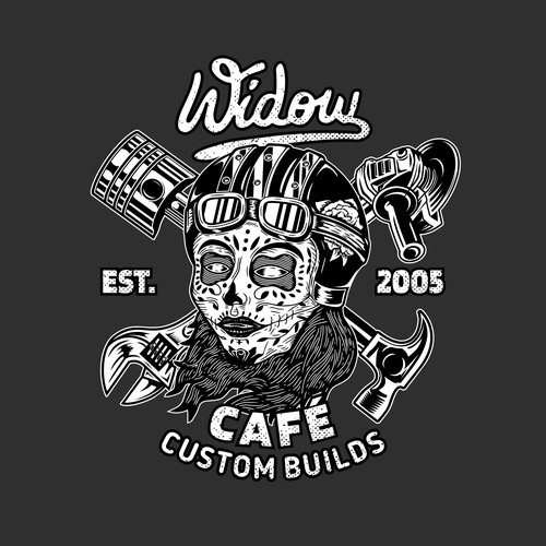 Sugar skull logo with the title 'Widow Cafe '