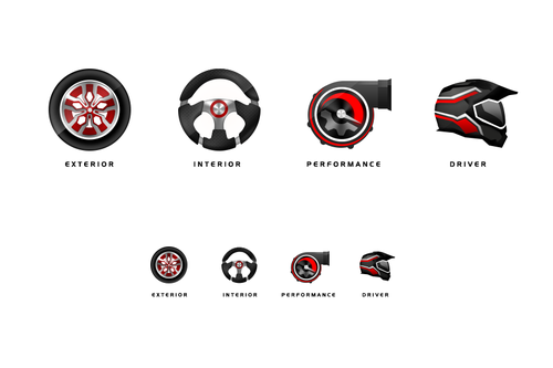 Motorsport design with the title 'Icons for a Motorsport Company'