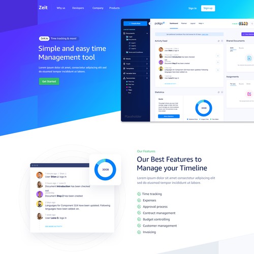 SaaS website with the title 'Zeit.io Landing Page!'