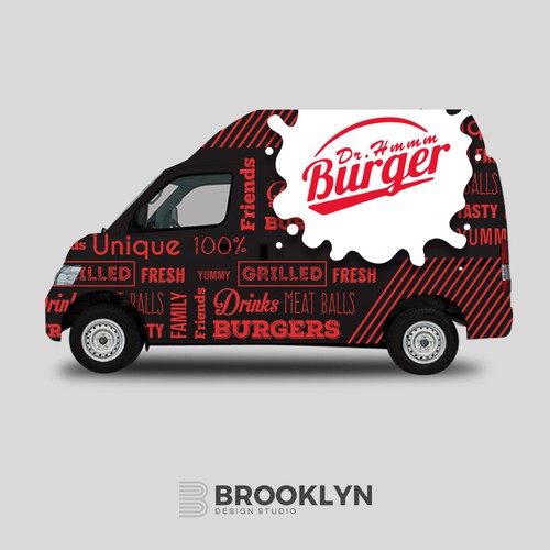 Food truck design with the title 'Burger Truck Wrap Design'