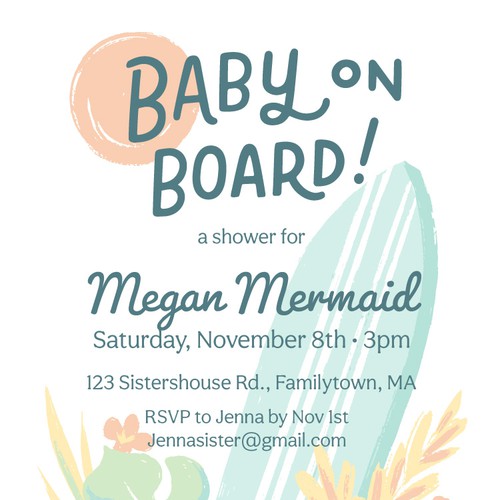 Shower design with the title 'baby shower invite – 'baby on board''