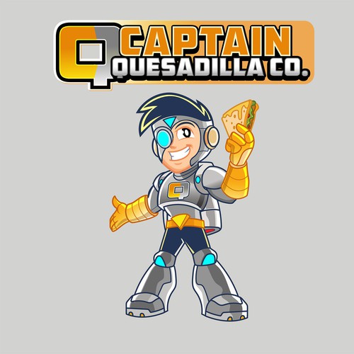 Superhero design with the title 'Design an inspiring super hero mascot for my quesadilla franchise!'