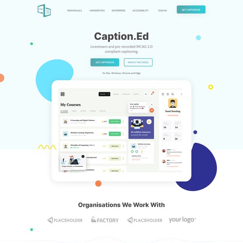 Homepage website with the title 'Caption.Ed'