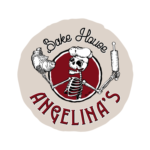Skeleton logo with the title 'Angelina's Bake House'