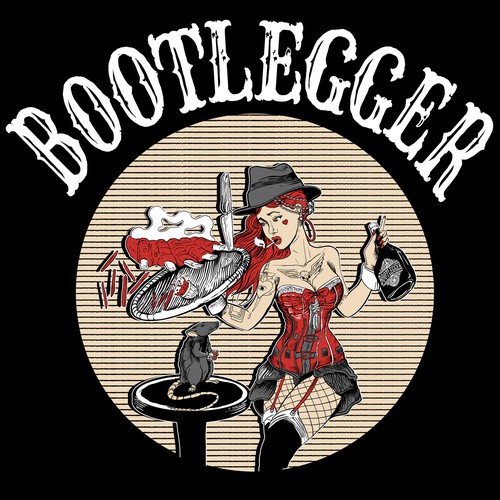 Pin-up girl artwork with the title 'Bootlegger Bar'