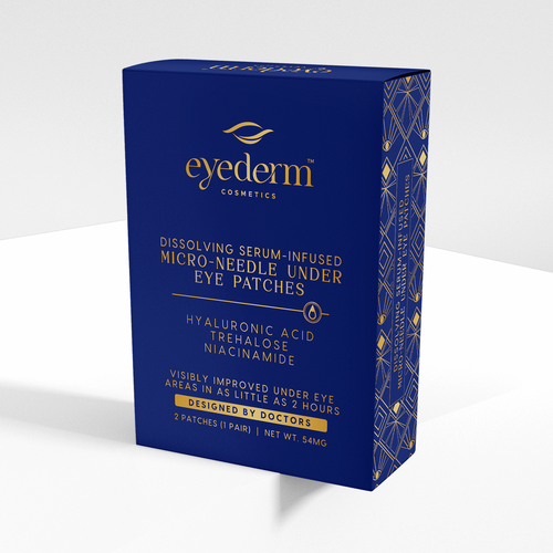 Gold packaging with the title 'Eye Patches Box packaging design'