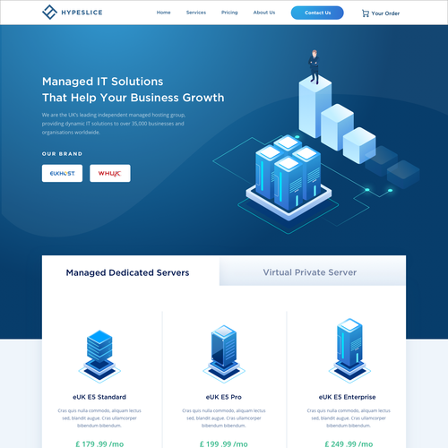Server design with the title 'Landing page for Data center service provider'