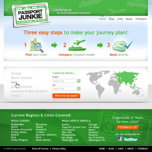 Travel agency website with the title 'Website design for Passport Junkie'