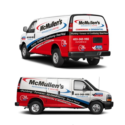 Vehicle graphic design with the title 'McMullen's Refrigeration & Heating Van'