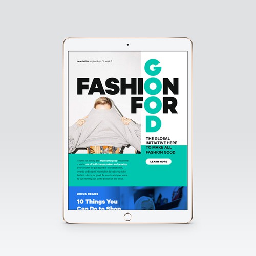 Newsletter design with the title 'Modern email template for Fashion for Good'