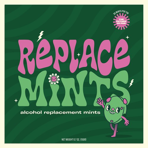 Minimal packaging with the title 'Modern Psychedelic Mint Tin Packaging'