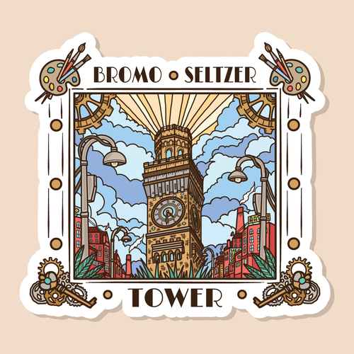 Mural design with the title 'Bromo Seltzer Tower sticker design'