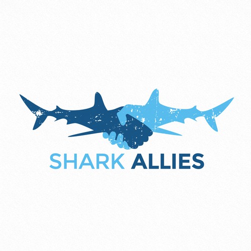 Shark logo with the title 'SHARK ALLIES - Logo for ocean conservation group in Venice Beach - California!'