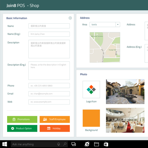 Tablet design with the title 'Windows 10 Tablet POS UI Design'