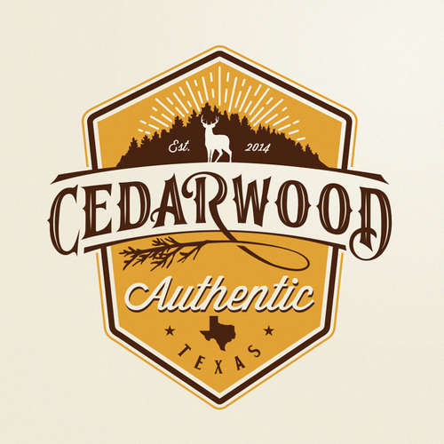 Brand with the title 'Capture the feel of a log cabin in Texas, deep within a woods filled with Cedar Trees'